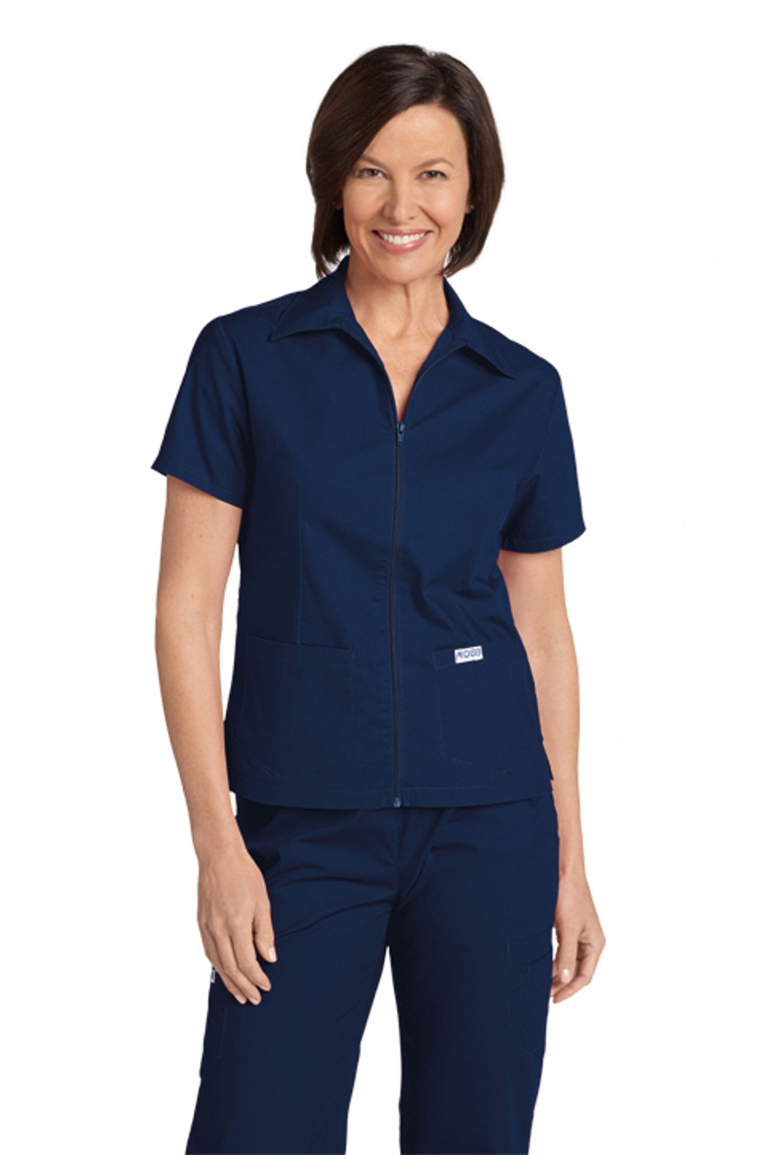 zipper front scrub top