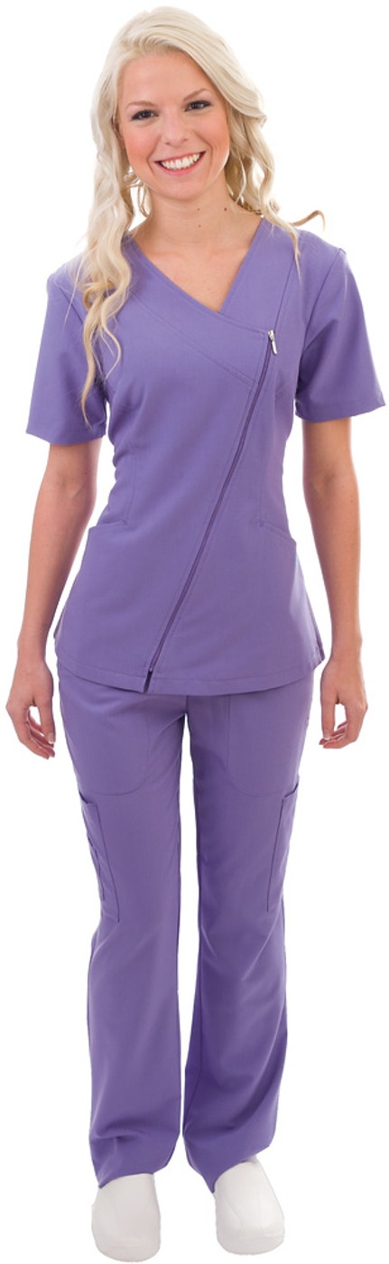 Excel - 4 Way Stretch Asymmetrical Nursing Scrub Zipper Top - Light Purple