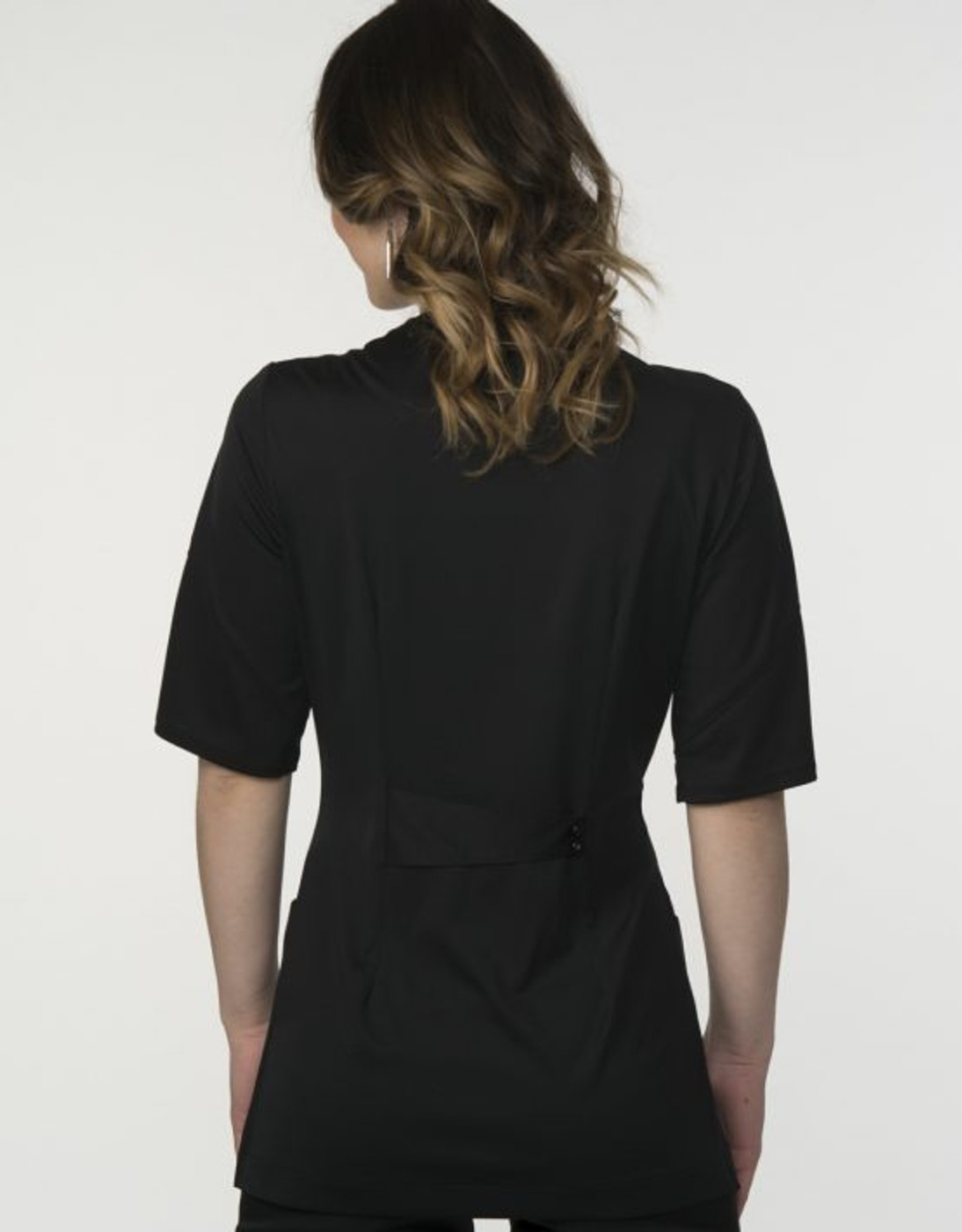 Carolyn Design Cute 3/4 sleeves nursing Scrub Top with Two way zipper in Black