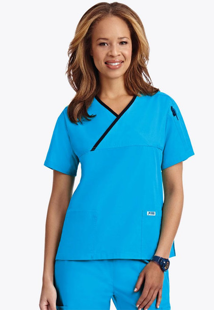 Mobb criss cross nursing scrub top in aqua color