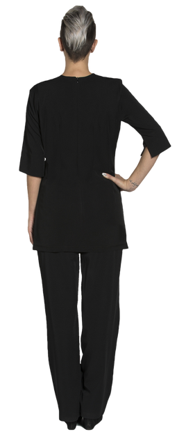 Joanne Martin Triangle Neck Detail Uniform Tunic Back profile Joanne Martin Triangle Neck Detail Uniform Tunic Back profile
