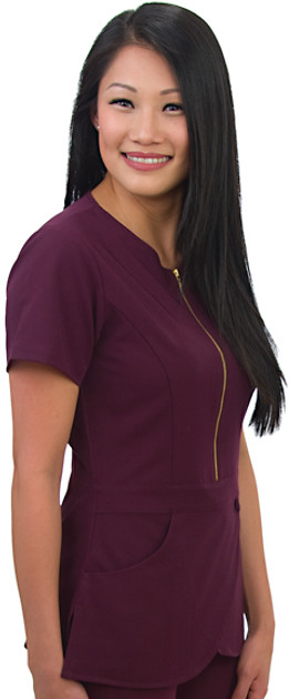Excel 4-Way Stretch Zip - Maroon scrub top Excel 4-Way Stretch Zip - Maroon scrub top