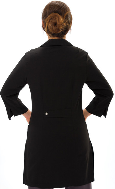 Excel 4-Way Stretch Medical Lab Coat - Black - Back