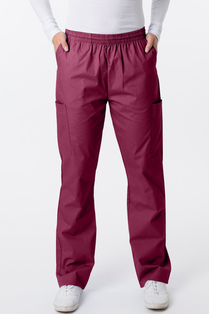 Greentown unisex medical scrub pants in wine color