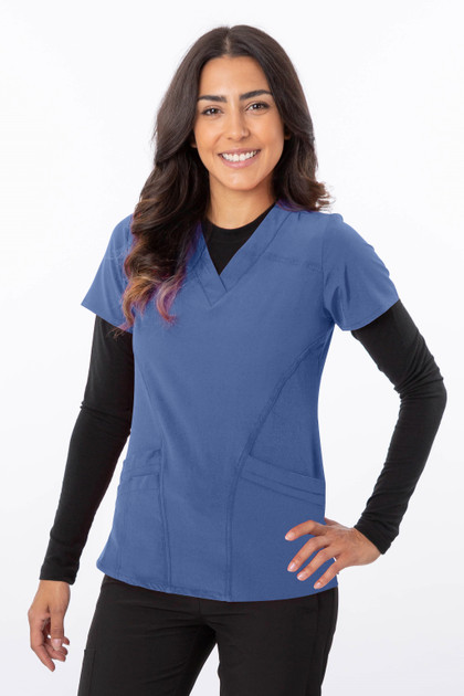 4 way stretchy V-Neck medical Scrub Top in postman blue 4 way stretchy V-Neck medical Scrub Top in postman blue