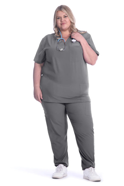 Plus size Greentown Zinnia v neck nursing Scrub Top in grey