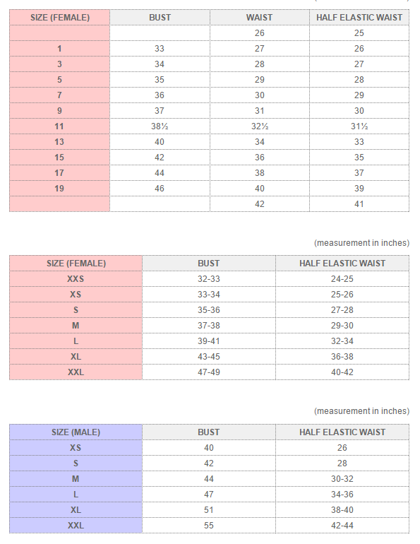 Cira Uniforms Sizing Chart