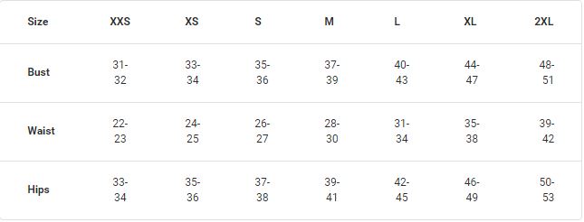 Excel Uniforms Sizing Chart