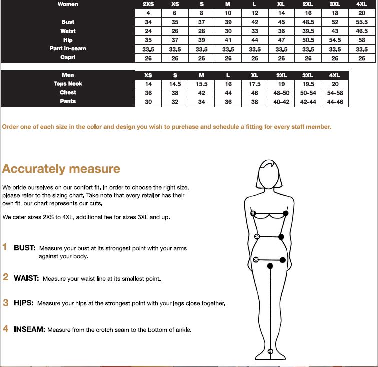 Design Joanne Martin Uniforms Sizing Chart