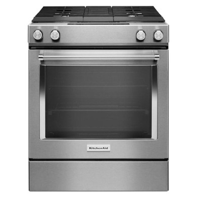 Kitchenaid® 30-Inch 4-Burner Dual Fuel Downdraft Front Control Range KSDG950ESS