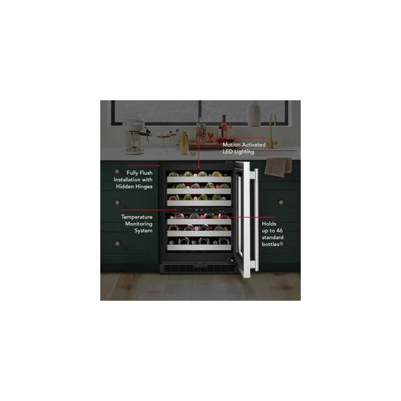Kitchenaid® 24" Undercounter Wine Cellar with Full-Extension Wood-Front Racks KUWR324SPA