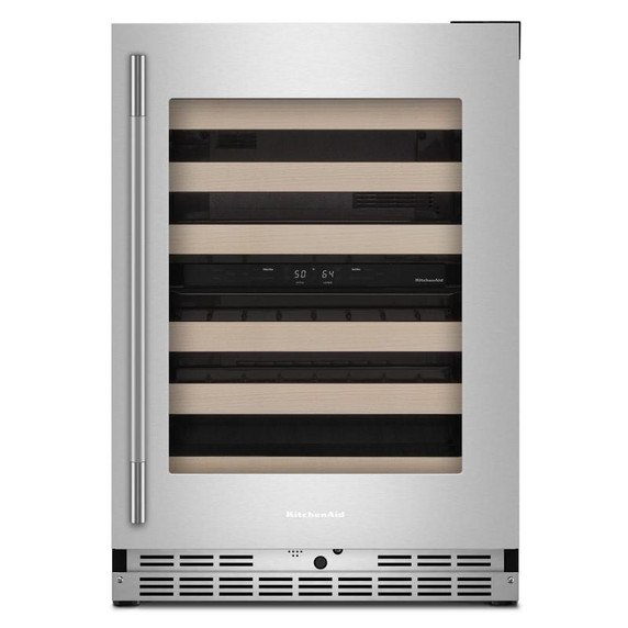 Kitchenaid® 24" Undercounter Wine Cellar with Full-Extension Wood-Front Racks KUWR524SPS