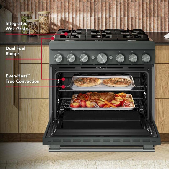 KitchenAid® 36-Inch 6 Burner Commercial-Style Dual Fuel Range with No Preheat Air Fry Mode KFDS936SJP