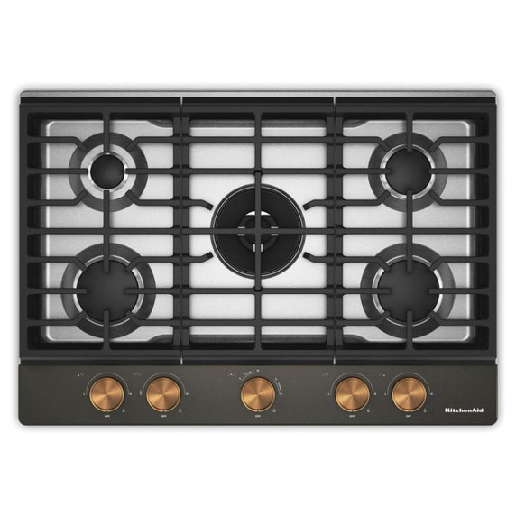 Kitchenaid® Gas-on-Metal Cooktop with an Integrated Wok Grate and CookShield™ Finish KCGK730SBE