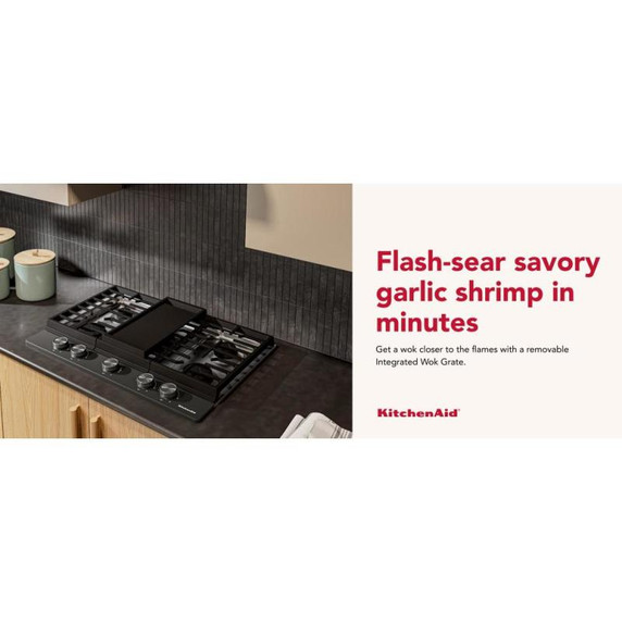Kitchenaid® Gas-on-Metal Cooktop with an Integrated Wok Grate and CookShield™ Finish KCGK730SBE
