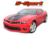 Front view of 2014-2015 Chevy Camaro SS with S-SPORT Hood Stripes – Upgrade your Camaro SS with sleek, factory-style vinyl racing stripes for a bold and aggressive muscle car look.