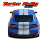 Rear View of 2019-2024 Chevy Camaro with Turbo Rally Vinyl Graphics – Chevy Camaro showcasing precision-cut white racing stripes extending from the trunk to the rear bumper.