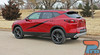 Rear view of red 2019-2026 Chevy Blazer with FLASHPOINT side door stripes and vinyl graphics kit. Sleek black accent decals add a bold, factory-style look. Made from high-quality 3M automotive vinyl for durability and easy installation.