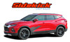 Red 2019-2026 Chevy Blazer with SIDEKICK side body stripes. Black and gray vinyl decals extend from the fender to the door, adding a bold, factory-style accent. Made from high-quality 3M automotive vinyl for durability and easy installation.