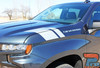 Close-up of Silverado's hood with striking double-bar hash mark stripes. Premium vinyl decals for an aggressive, high-performance style upgrade.