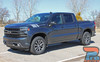 Detailed view of Hashmark hood decals on a Chevy Silverado's fender. Precision-cut vinyl stripes enhance the rugged and sporty design of the truck.