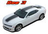 2014-2015 Chevy Camaro Bee 3 Hood Stripes Vinyl Graphics Decal Kit – Wide Center Outline Racing Stripes Installed on White Camaro Coupe.