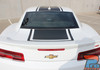 Rear View of 2014-2015 Chevy Camaro with Bee 3 Trunk Stripes – Factory-Inspired Racing Stripe Kit on White Camaro RS.
