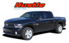 Dodge Ram 1500 Hustle Hood and Side Stripes – Custom vinyl graphics kit for 2009-2018 Dodge Ram 1500 with hood spears and side body pinstripes. Premium 3M automotive vinyl.