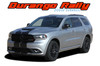 Dodge Durango Racing Stripes – Silver Dodge Durango with black rally racing stripes, featuring precision-cut vinyl graphics for the hood and roof.