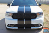 Dodge Durango Hood Stripes – White Dodge Durango with black center racing stripes, adding an aggressive style to the SUV’s front end.