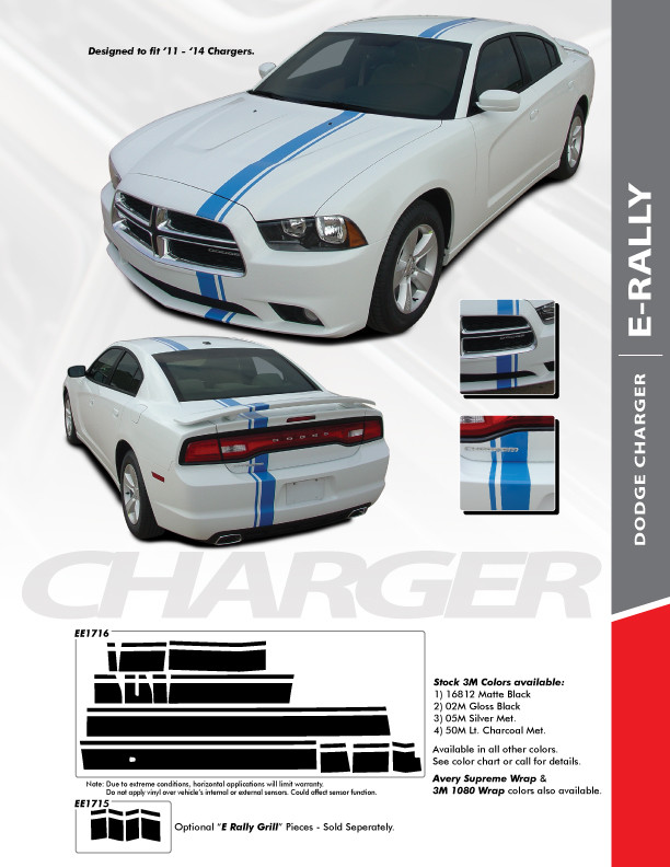 Dodge Charger 2011-2014 Hood Blackout With Strobe Stripes Decals - Foto 5