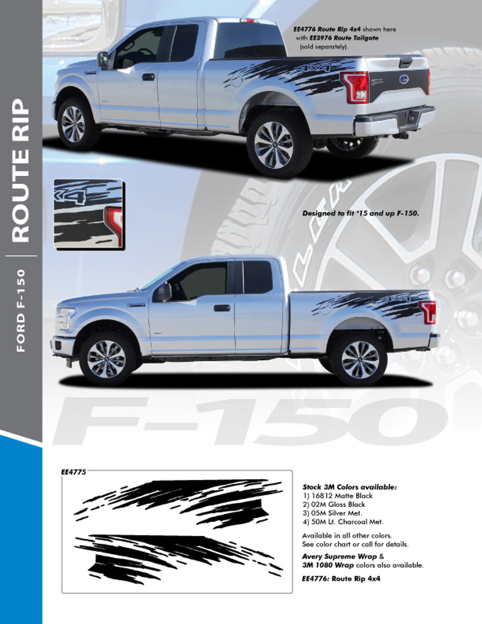 /"Route/" Tailgate Ford F-150 2015 and up Vinyl Graphics Kit Gloss Black