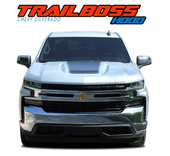 Front View of Chevy Silverado Trail Boss Hood Stripes – A bold, aggressive hood decal for the 2019-2026 Silverado Trail Boss. Made from premium 3M vinyl for durability and a perfect fit.