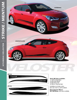 MENTUM : 2011-2018 Hyundai Veloster Lower Body Rocker Panel Vinyl Graphic Stripes Decal Kit 