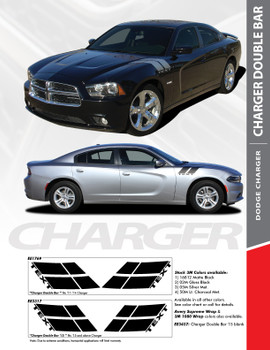 RECHARGE DOUBLE BAR 15 : 2015-2022 Dodge Charger Hood to Fender Hash Marks Vinyl Graphic Decals and Stripe Kit