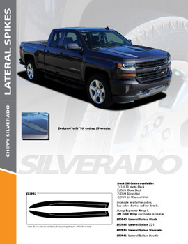 LATERAL SPIKES : 2016-2018 Chevy Silverado Lateral Hood Spears Vinyl Graphic Decal Racing Stripe Kit