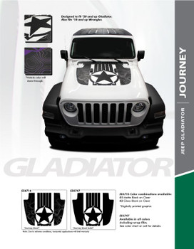 JOURNEY : 2020-2024 Jeep Gladiator Hood Decal Star Decals Vinyl Graphics Stripe Kit