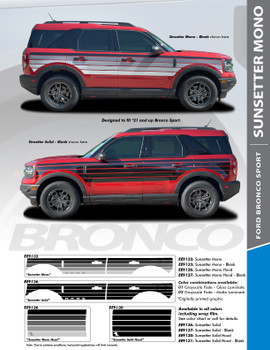 SUNSETTER MONO : 2021-2024 Ford Bronco Sport Body Stripes Hood Decals Vinyl Graphics Stripe Kit