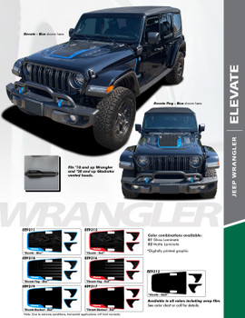 ELEVATE : 2018-2026 Jeep Wrangler Hood Blackout Vinyl Graphics Decal Stripe Kit