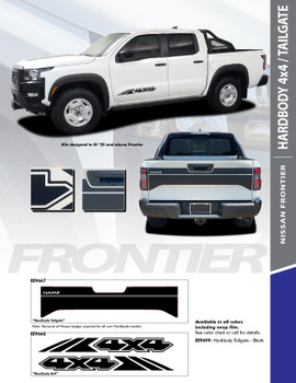  TAILGATE BLACKOUT and 4x4 : 2022-2024 Nissan Frontier Stripes Vinyl Graphic Stripe Decals Kit (PDS-9667)