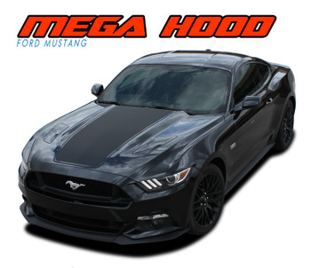 Ford Mustang Vinyl Graphics Decals Stripes Kit MEGA HOOD Wide Center Hood Racing Rally Stripes Vinyl Graphic Decals Kit