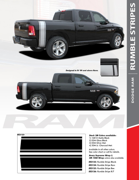RUMBLE : 2009-2018 Dodge Ram Rear Truck Bed Stripes Vinyl Graphics Decals Kit