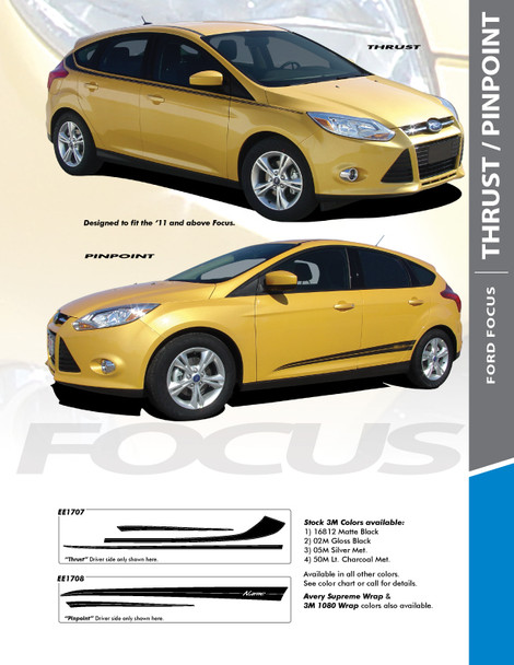 PINPOINT : 2012-2017 Ford Focus Side Door Accent Vinyl Graphics Striping Decals Kit