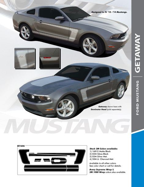 GETAWAY : 2010-2012 Ford Mustang BOSS Style C-Stripe Vinyl Graphic Decal Stripes Kit