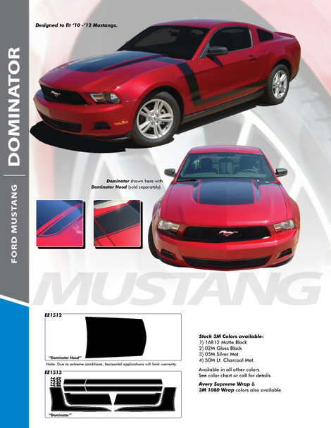 DOMINATOR BOSS : 2010-2012 Ford Mustang Hood and Sides Vinyl Graphics Decal Striping Kit