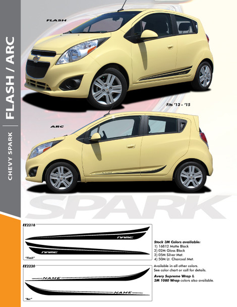 FLASH : 2013-2016 Chevy Spark Lower Rocker Panel Vinyl Graphic Stripe Decals Kit