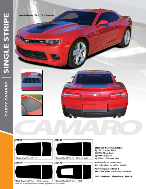 SINGLE STRIPE : 2010-2013 Chevy Camaro Factory OEM Style Wide Hood Striping Trunk Rally Stripe Decal Kit