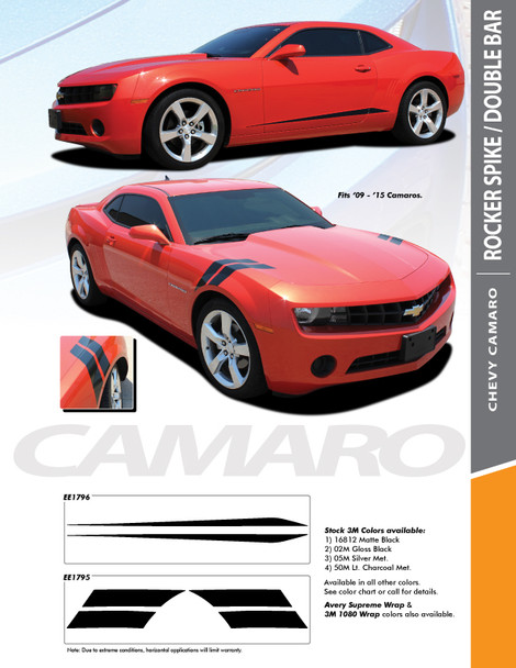ROCKER SPIKES : 2010-2015 Chevy Camaro Lower Door Rocker Panel Vinyl Graphic Accent Decal Stripes