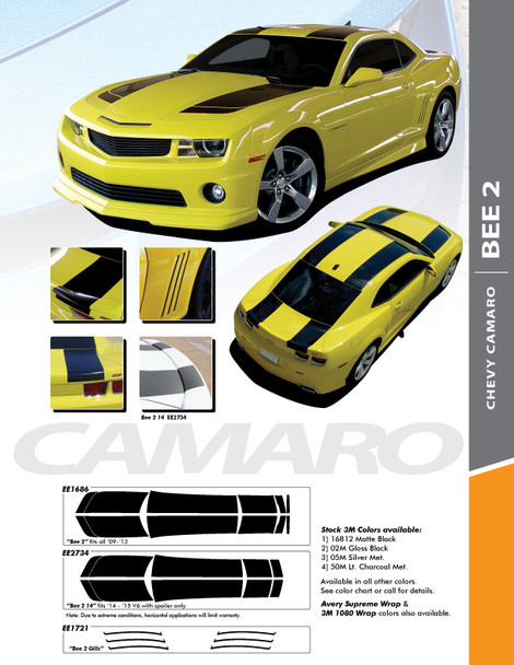 BEE 2 : 2010-2015 Chevy Camaro Bumblebee Tranformers Style Hood Racing Stripes Vinyl Graphics Kit