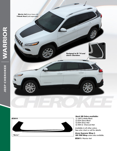 WARRIOR : 2013-2024 Jeep Cherokee Upper Body Line Door Accent Vinyl Graphics Decal Stripe Kit